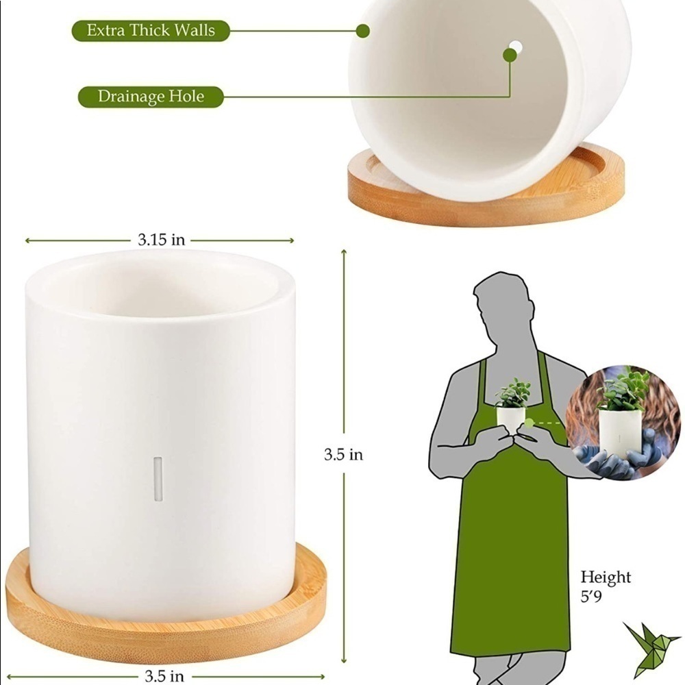 Brand New I Love You Set of 3 Ceramic Planter Pots 3.5” White w/ Bamboo Bases - Picture 8 of 12